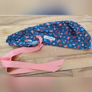 KimKaps Blue and Coral Ponytail Scrub Cap